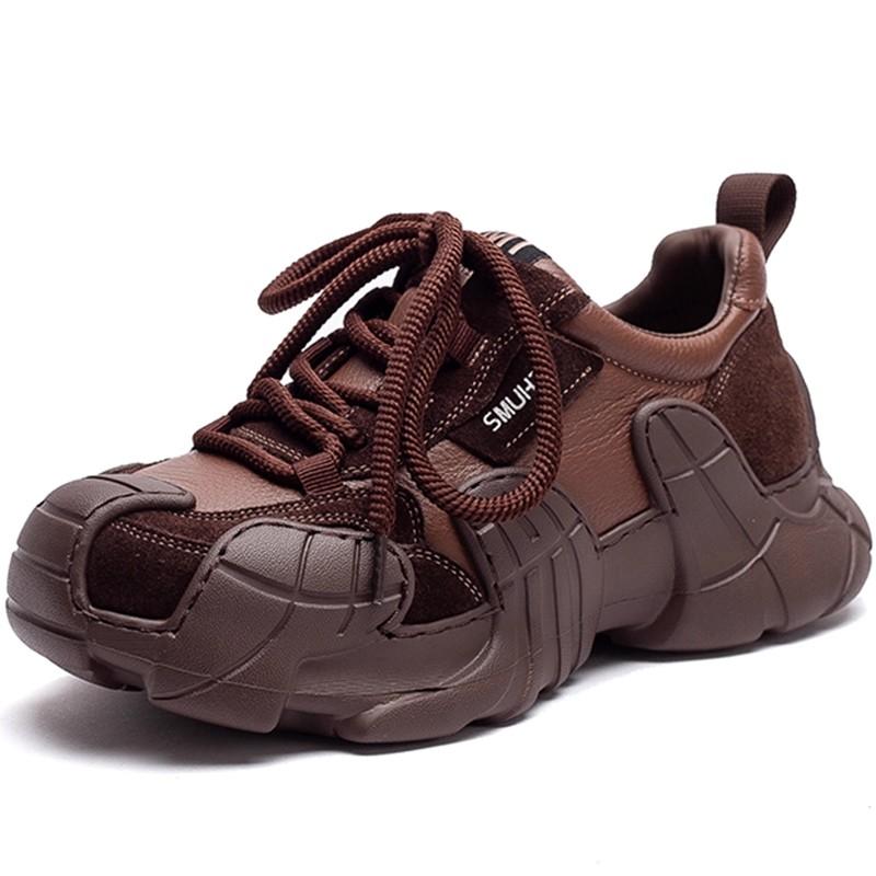 Fashion 2025 Autumn New Casual Outdoor Sports Lace Up Sneakers Lightweight Soft Sole Comfortable Genuine Leather Women's Shoes