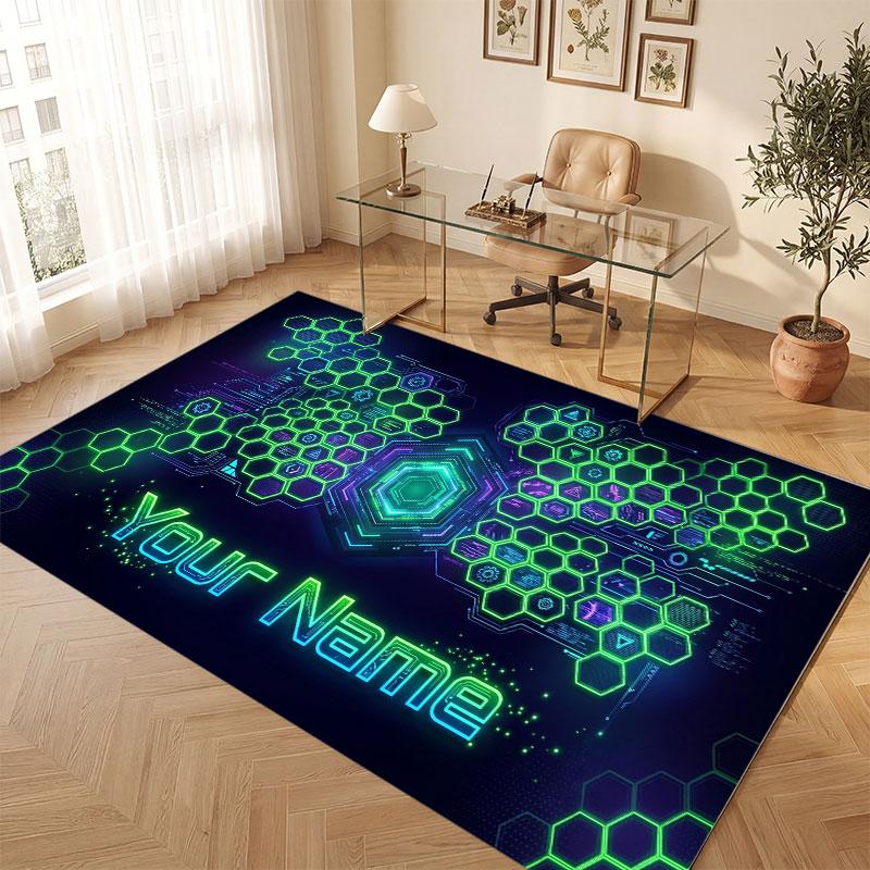 Abstract Geometric Theme Crystal Velvet Floor Rug Personalized Custom Name Text Warm Carpet Home Decoration