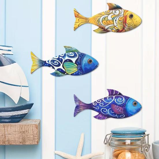 3 Pezzi Decorazione da Parete in Legno a Forma di Pesce per Casa al Mare Lago Decorazione da Appendere a Parete Scultura da Parete a Tema Oceanico Costiero per Bagno Nautico Decorazione Camera da Letto