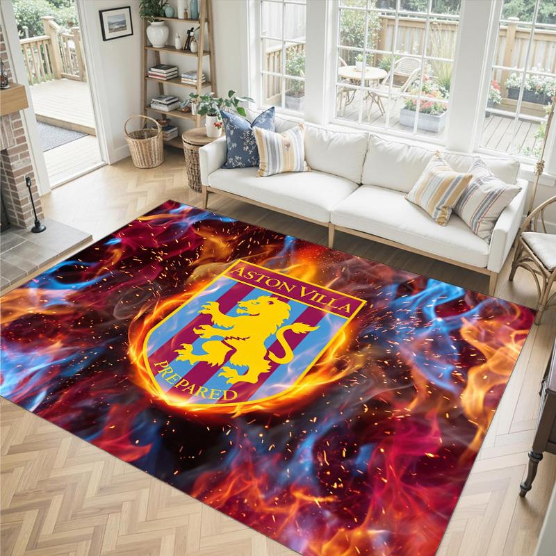 Aston Villa Football Design Crystal Velvet Carpet Cozy Non?Slip Printed Rug For Bedroom Living Room Entrance