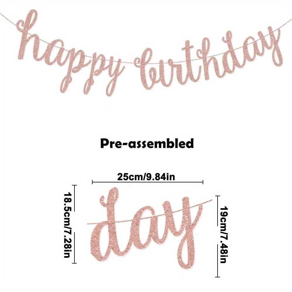 14pcs Pink Rose Gold Party Decorations Set Glittery Happy Birthday Banner Tissue Paper Pom Circle Dots & Tassel Garlands