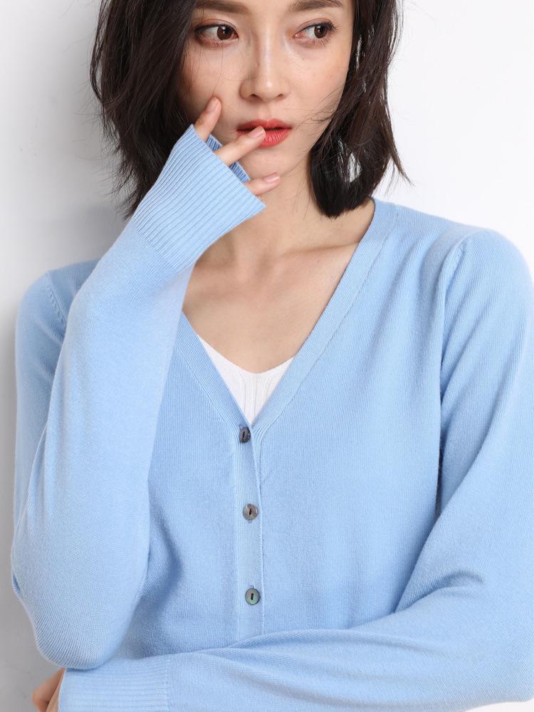 Women's V-Neck Knit Cardigan Long Sleeve Sweater, 2024 Spring Korean Style Collection