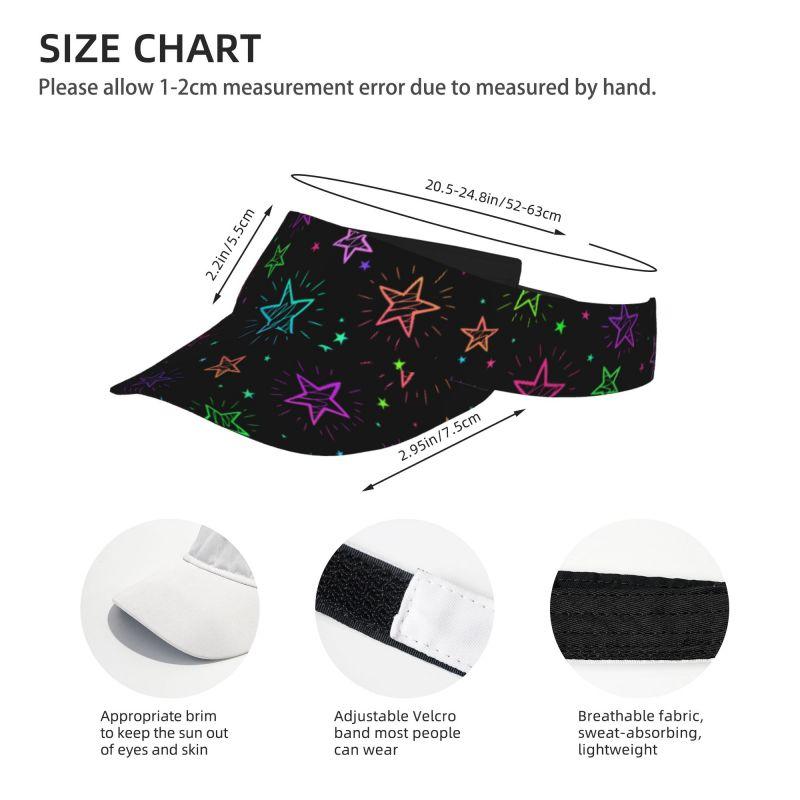Colorful Neon Rainbow Bright Stars Sports Sun Visor Hats Adjustable Lightweight Packable Empty Top Visor Hat for Running Tennis