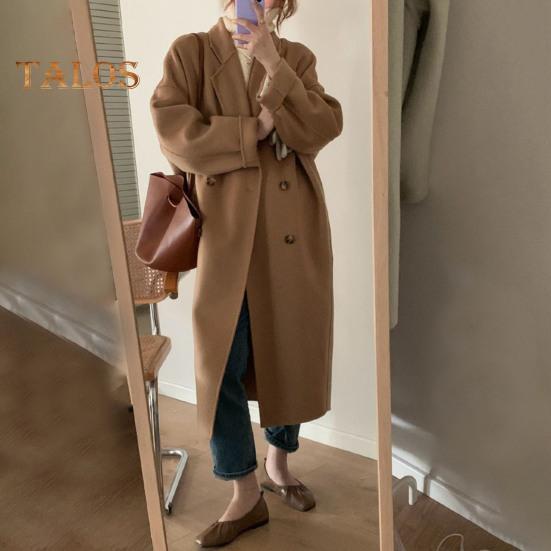 Kvinners ulljakke Langermet jakke med frontlommer Uformelt yttertøy kvinnelig overfrakk for høst og vinter daglig bruk