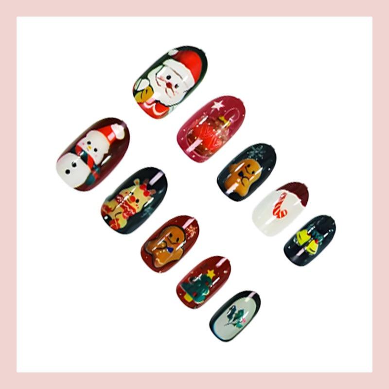 Christmas Reindeer Gingerbread Candy Press On Nails 24 Pcs Fake Nails
