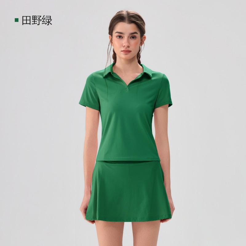 Womens Quick-Dry Polo-Neck Short Sleeve Top Tennis Skirt Set Yoga Fitness Workout