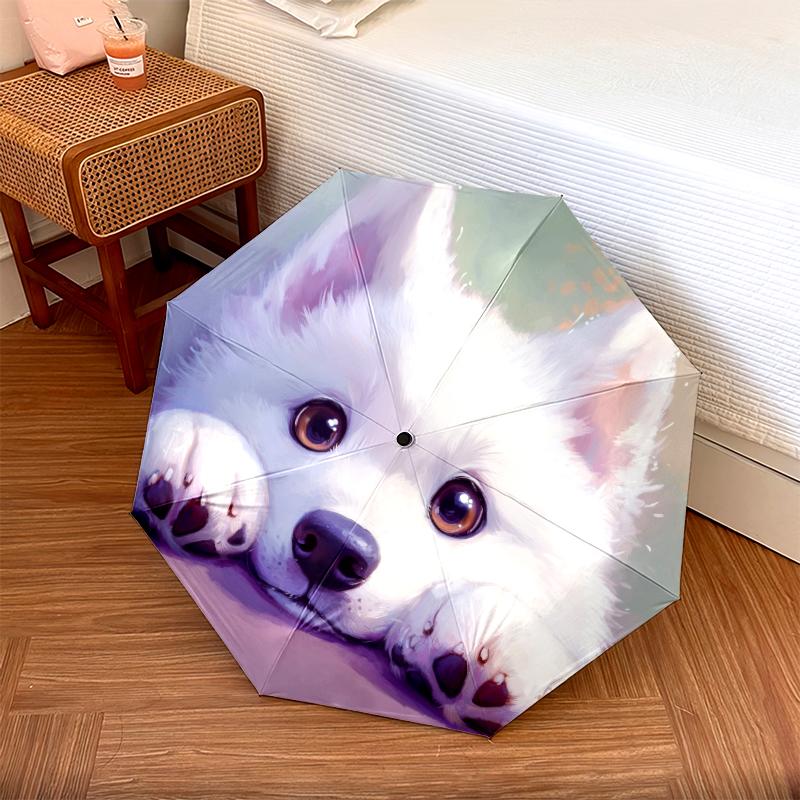 Colorful Samoyed Pattern, Automatic Folding Umbrella, Portable and Foldable Design, 8 Ribs, a Christmas or Birthday Gift.