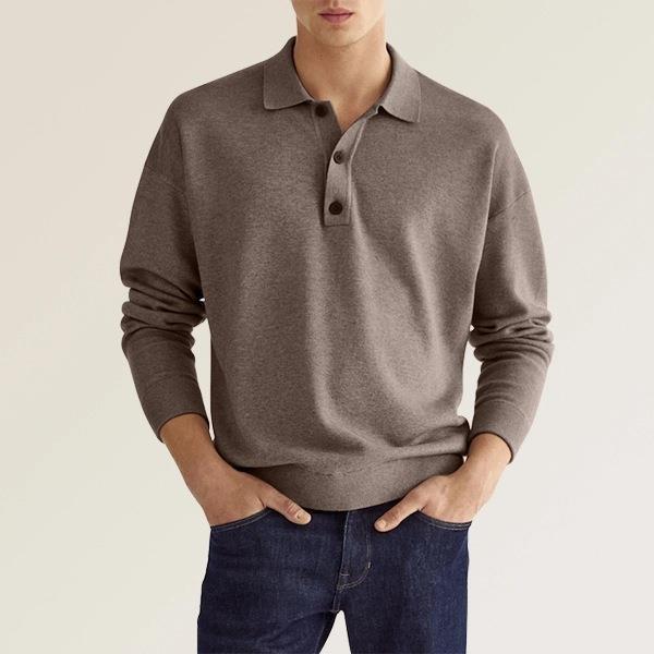 Spring and Autumn Men's Fashion Solid Color Long Sleeve V-neck Buttons Breathable Casual Men's Polo Shirt Long Sleeve Loose Business T-shirt