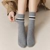Socks Double Needle Boneless Medium Tube Socks Season Warm Wool Socks Retro Striped Versatile Pile Socks Women'S
