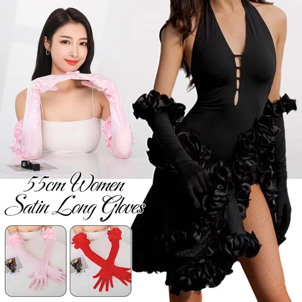 55cm Lace Flower Gloves Wide Ruffle Trim Bride Wedding Gloves Elegent Bridal Gloves  Women