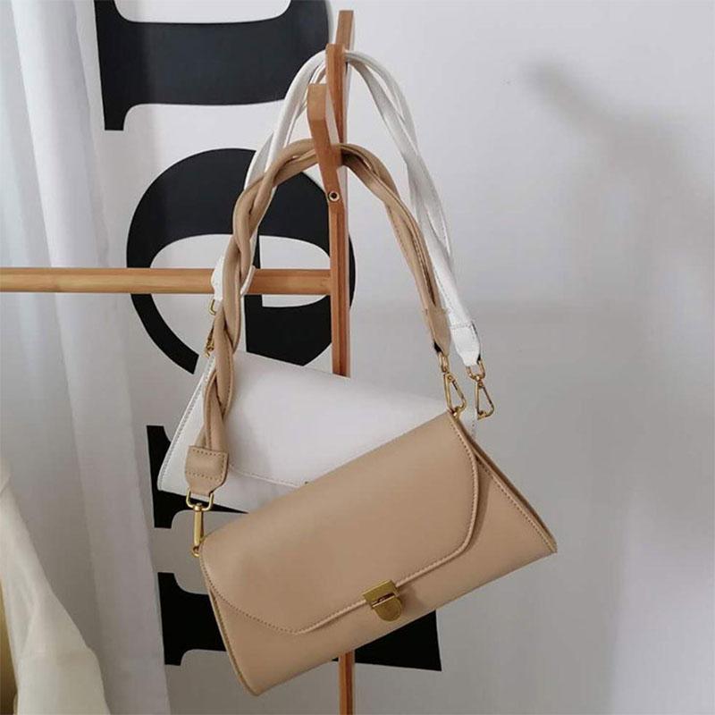 IELGY Geflochtener Schultergurt Einfarbig Gedrehter Schultergurt Verschluss Französischer Stil Golden Vintage Schlichter Stil Tide Kette Messenger Bag