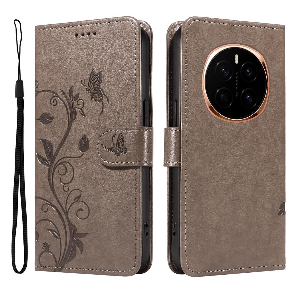 For Honor Magic7 5G PU Leather Cases Flower Pattern Wallet Stand Phone Cover with Strap