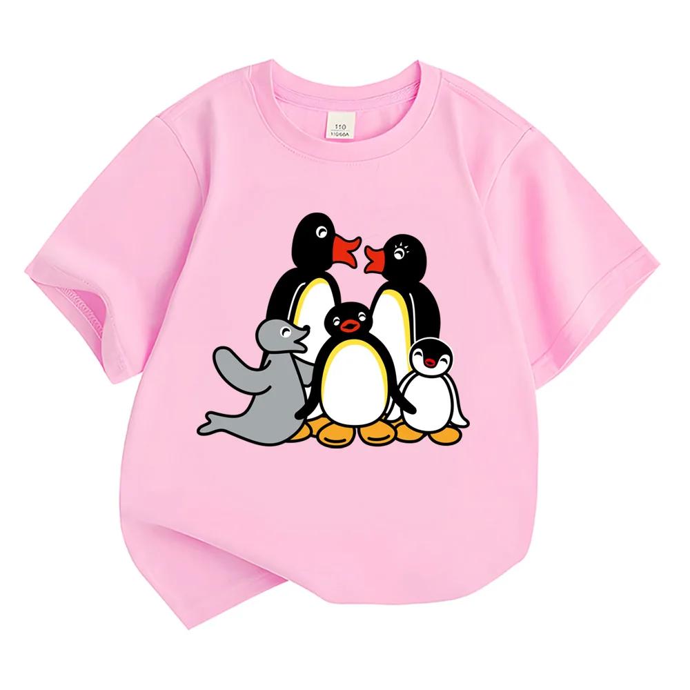 Lovely Ocean Animal Penguin Seal Print Children Black T Shirt Soft Polyester Short Sleeve Casual Daily Summer Wear For Kids