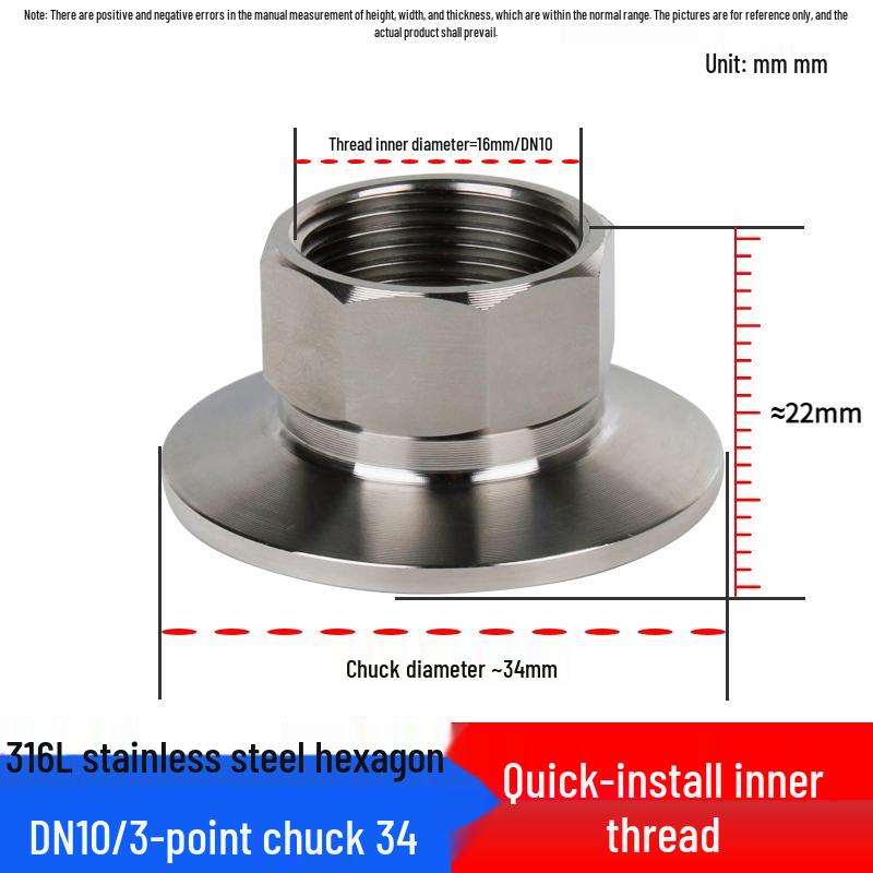 Quick-Fit Innengewinde 304/316L Edelstahl Sechskantverbinder, Sanitär Quick-Clamp Stutzen, Innengewinde Hülse