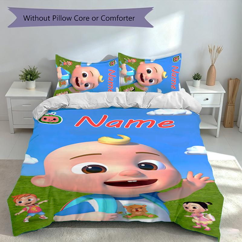 3pcs Custom Name CoComelon - Dance Party Set,Includes 1 Duvet Cover and 2 Pillowcases,All-season Bedroom Decor