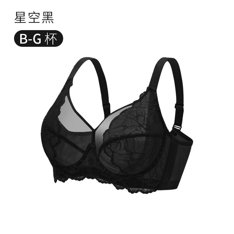 Summer large-size underwear women's thin big breasts show small breasts, full cups gather and close sub-breasts, anti-sagging ultra-thin bra cover