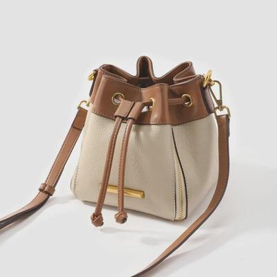 Genuine Leather Contrast Color Bucket Bag - Trendy 2024 Crossbody Handbag for Women