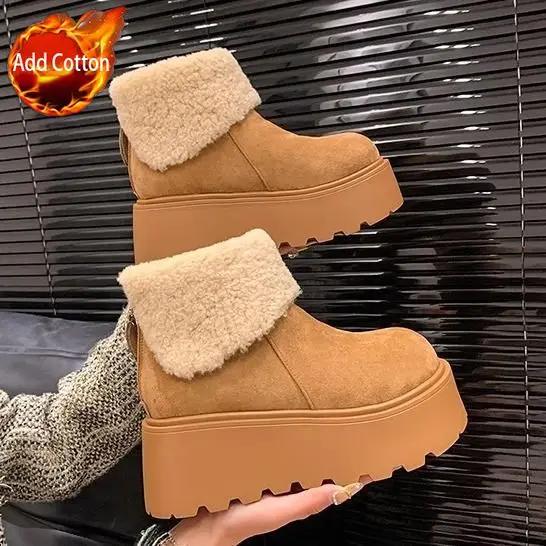 Fashion Booties Woman Shoes Round Toe Solid Color Lamb Winter 2025 Novelty Sale on Offer Footwear Plush Warm Y2k Snow Boots for Women