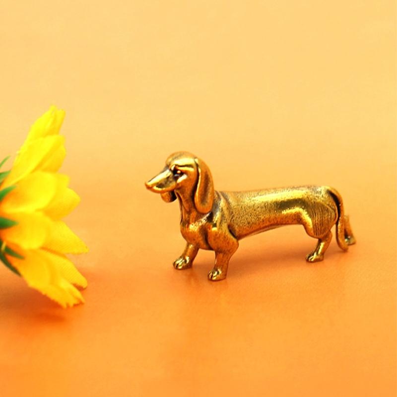 Pack of 2 Solid Brasses Gold Dachshund Miniature Figurine Decoration Animal Sculpture For Home Office Desktop Decors Gift