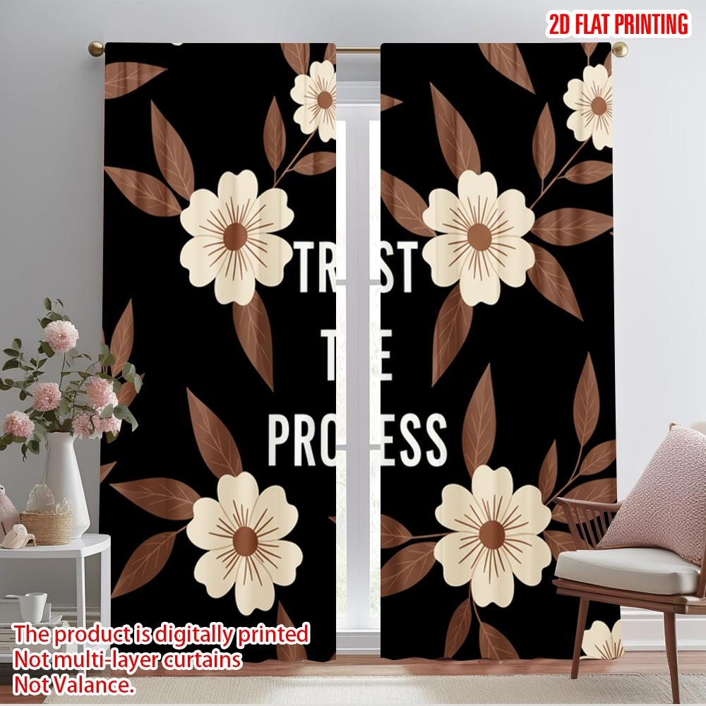 

2pcs 2D flat printing Window Curtains Trust The Process Flowers 100% Polyester Without Electricity Holiday Decorations Perfect 52.50×116.00 CM 2pcs