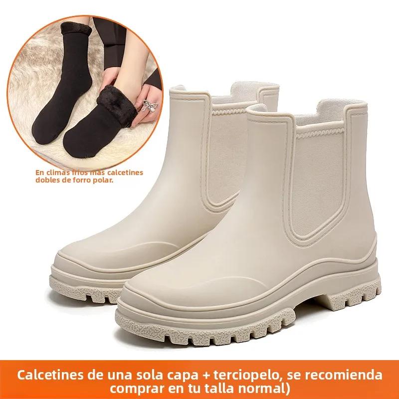 Cizme de ploaie de damă la modă, versatile, cu înălțare, cizme groase, rezistente la uzură, impermeabile, pentru adunarea alimentelor de mare în bucătărie, PVC