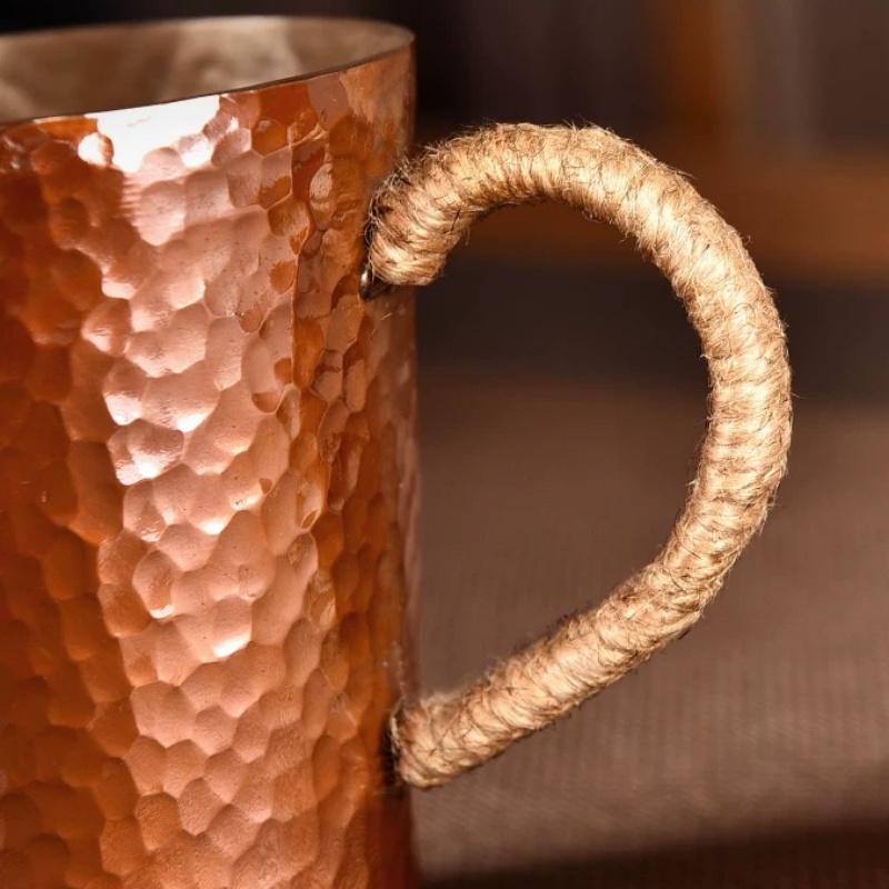 Vintage Pure Copper Moscow Mule Mug Engraved Flower Durable Coppery Beer 200ml Mugs Coffee Mug Milk Cup Weave Handle Drinkware