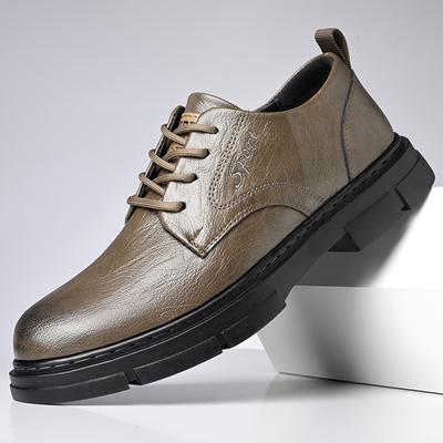 Mode Heren Schoenen met Dikke Zool Leer Mode Leren Platte Schoenen Sneakers Zwart Dikke Zool Zacht Draagbaar Lage Schacht Nieuwe Veterschoenen Leer