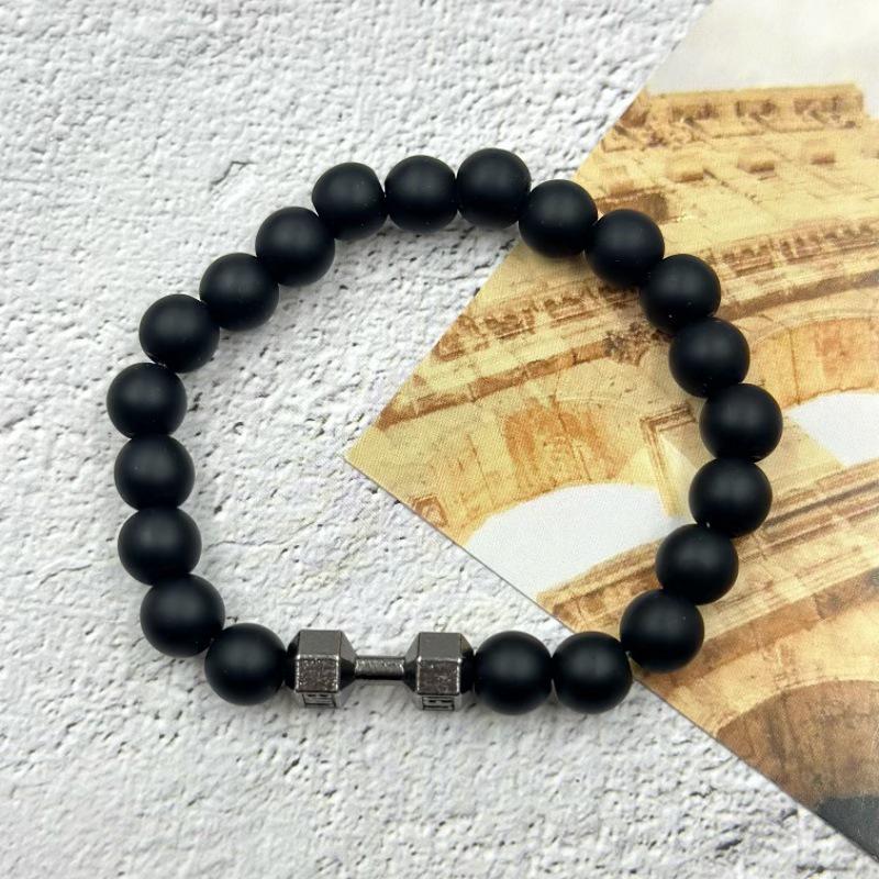 "Turquoise & Volcanic Rock Beaded Bracelet with Dumbbell Charm – Unisex Jewelry”