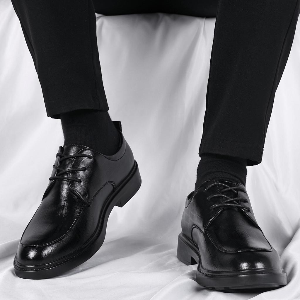 Spring and Autumn Leather Single Business Dress Leather Shoes Men's Casual Martin Shoes Inner Height Increase British Tooling Cotton Shoes Tide