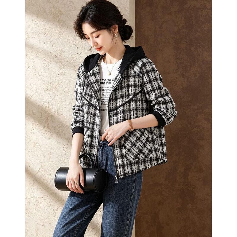 D.F.DEAR Women's Casual Hooded Plaid Jacket