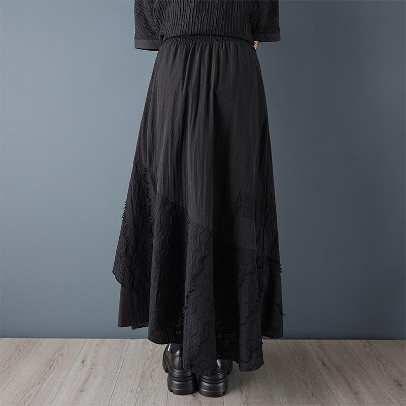 Taille plus noir Taille haute patchwork de dentelle vintage Printemps été automne décontracté ample long pour femme jupes jupe femme