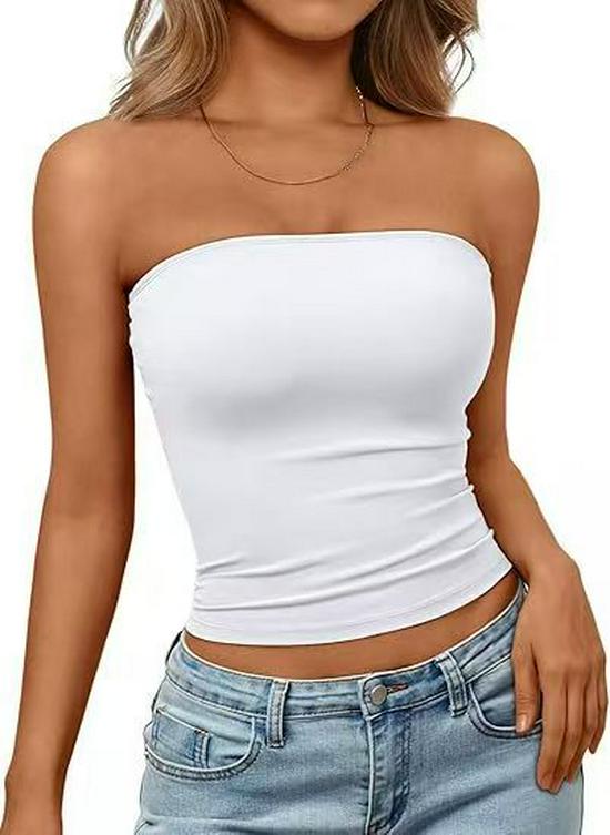 Women's Bandeau Ruched Cropped Top - Casual, Versatile, Tight-fitting
