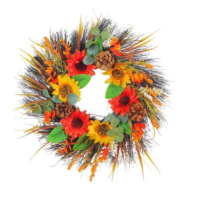 Good-Pine Cone Sunflower Wreath Fall Decor Wreath Outdoor Wreath Wreaths For Front Door For Porch Farmhouse Home Decor 40Cm