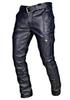 PPEIREE Leather PU Casual Jogger Long Pants with Size L Men's Pants, Fall/Winter Rider/Skinny Pants, Leather, Pants, Pockets, Black,