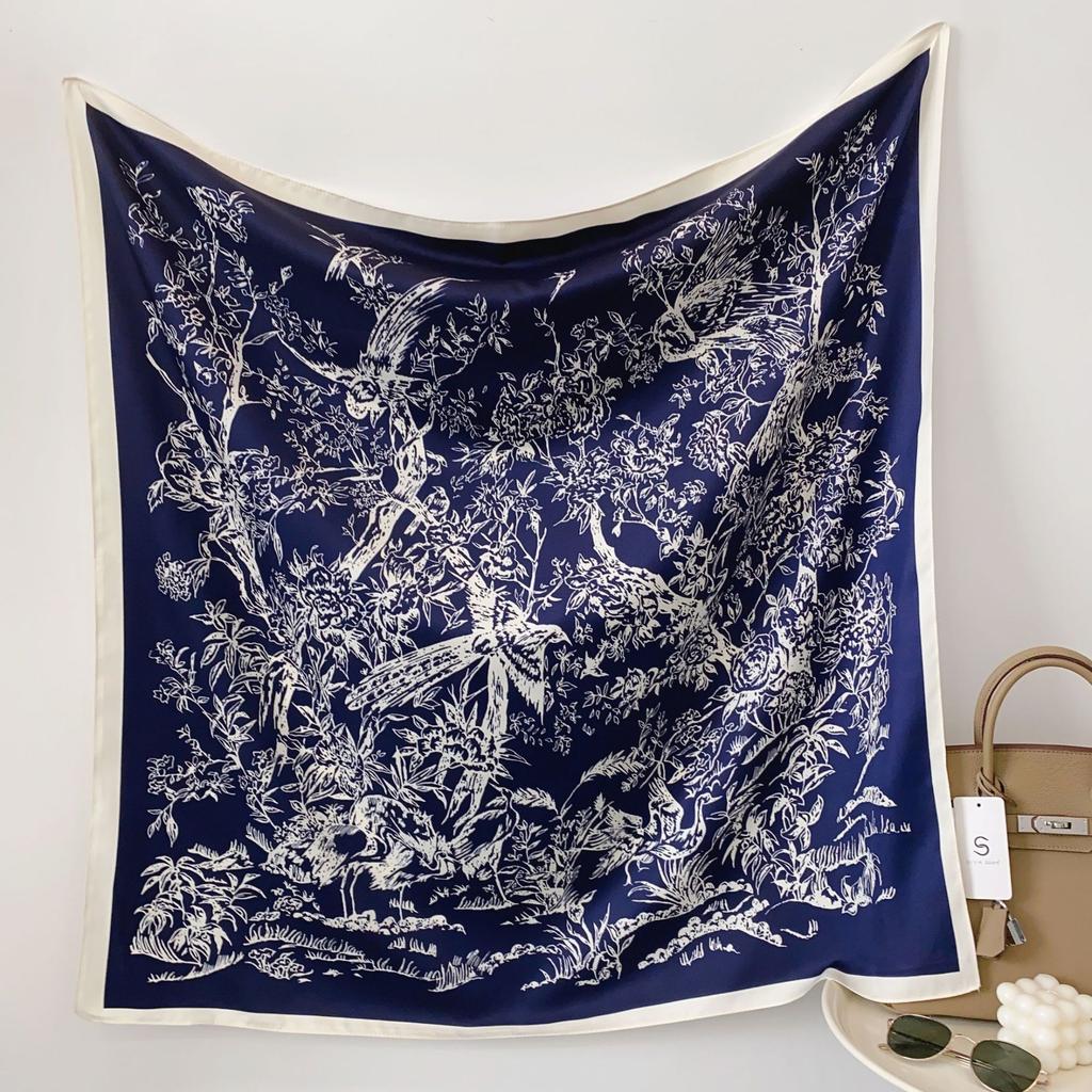 Fashion 90Cm Magpie Twill Silk Women Scarf Beach Sunscreen Foulard Shawl Female Hair Hijab Wraps Neckerchief Bandanda Echarpe