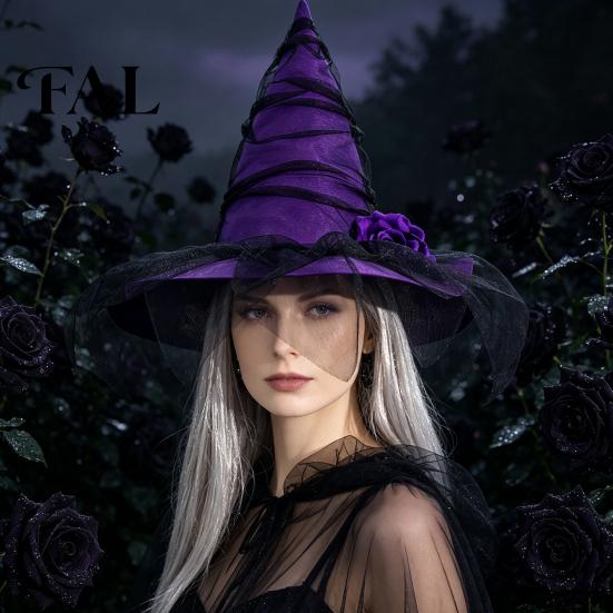 Costume Accessory for Role Play Halloween Witch Hat Women, Gothic Mesh Rose Flower Versatile Dark Style Photo Shoot Wizard Costume, Cosplay