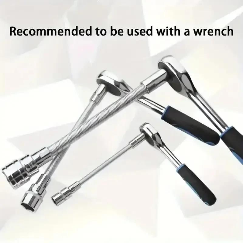 Wrench Sleeve Extension Rod Socket Wrenches, Drive Head Bendable 1/4 3/8 1/2 Drive Flexible Socket Extension Bar Ad
