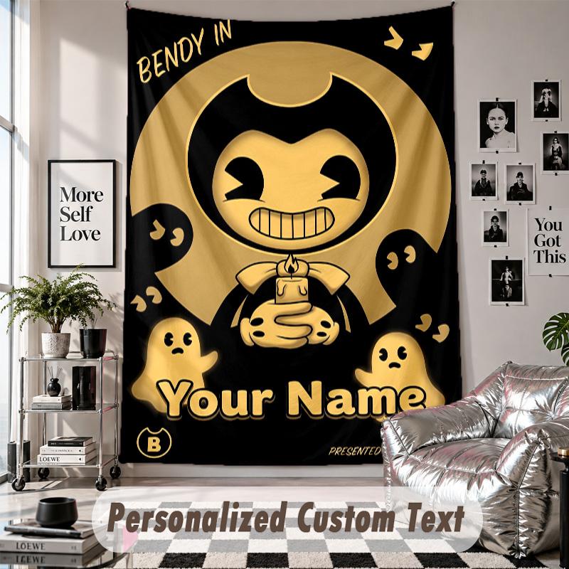Custom Tapestry Wall Hanging, Bendy and the Ink Machine Personalized Name Text Home Wall Decor