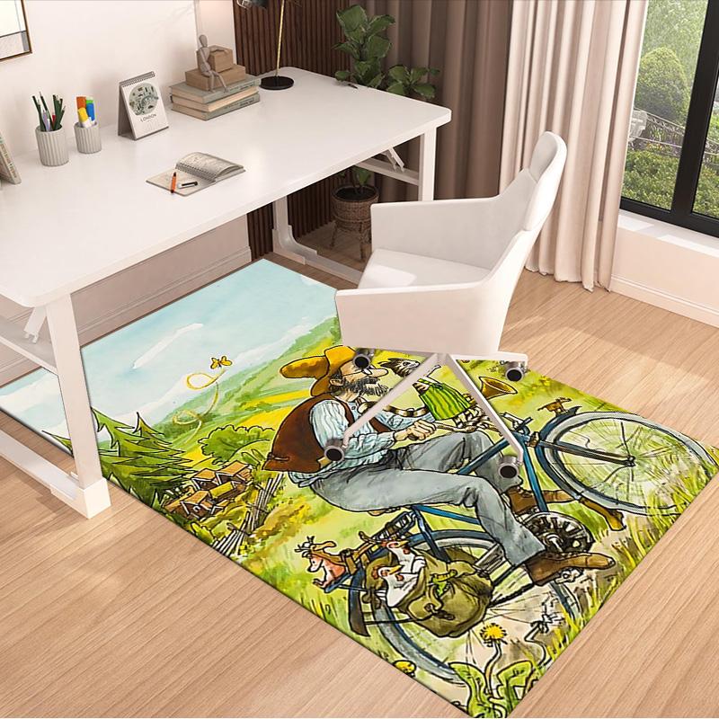 Man Bicycle Cat Bird Carpet For Playroom Bedroom Living Room Sofa Home Decorkids Game Area Rug Nonslip Floor Mat