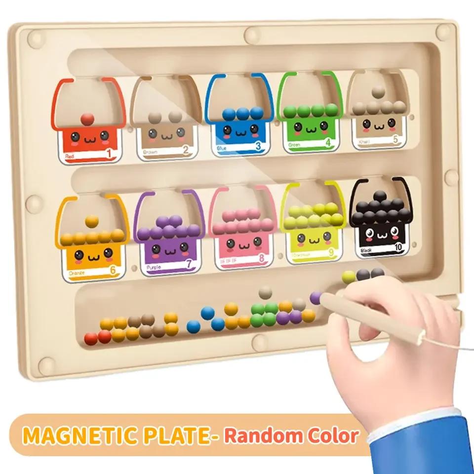 Montessori Sorting Games Magnetic Color Number Maze Board Pen Moving Bead Games Fine Motor Skills Educational Toys for Kids Gift