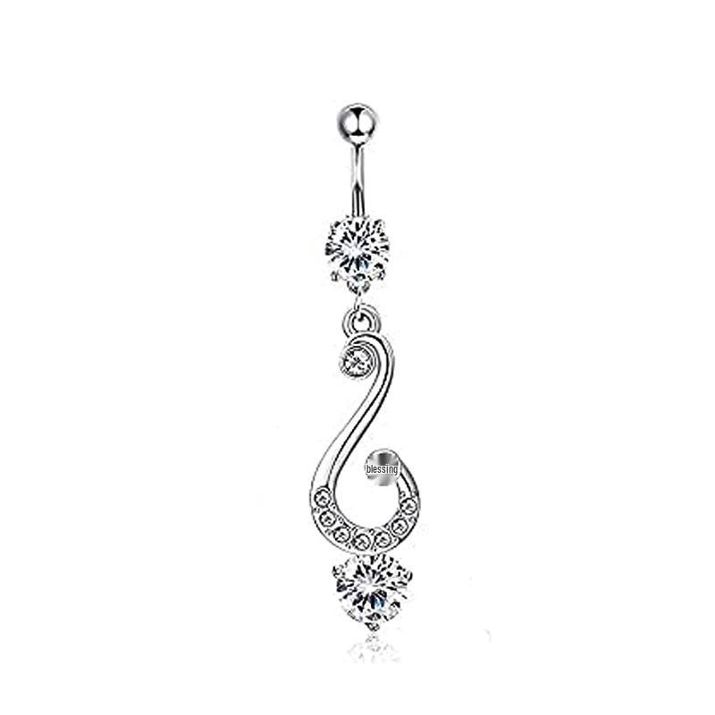 Navel Ring Set: 6-Piece Zircon Belly Button Rings with Bow and Water Drop Pendant