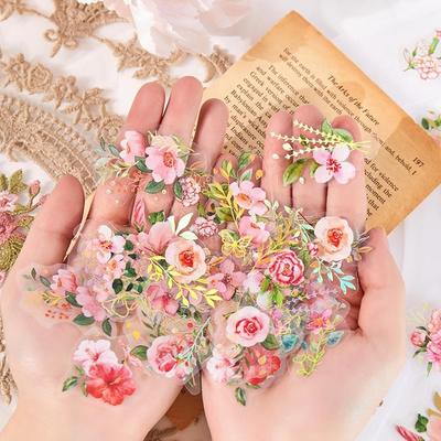Confezione di adesivi floreali estetici da 40 pezzi/borsa Conto a mano per piante fresche Adesivi decorativi per cancelleria in materiale fai-da-te