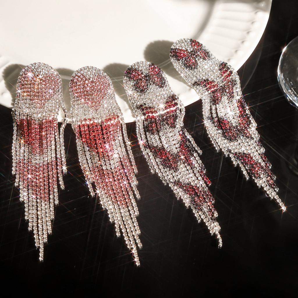 Rhinestone long fringed earrings premium ear accessories