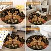 1Pcs Retro Oil Painting Style Bunny Round Carpet Soft Non-Slip Area Rug Colorful Floral Mat for Bedroom Entryway Decor