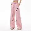 Women's Overalls Casual Lightweight Solid Color Trousers Drawstring Multi-Pockets Straight Leg Pants