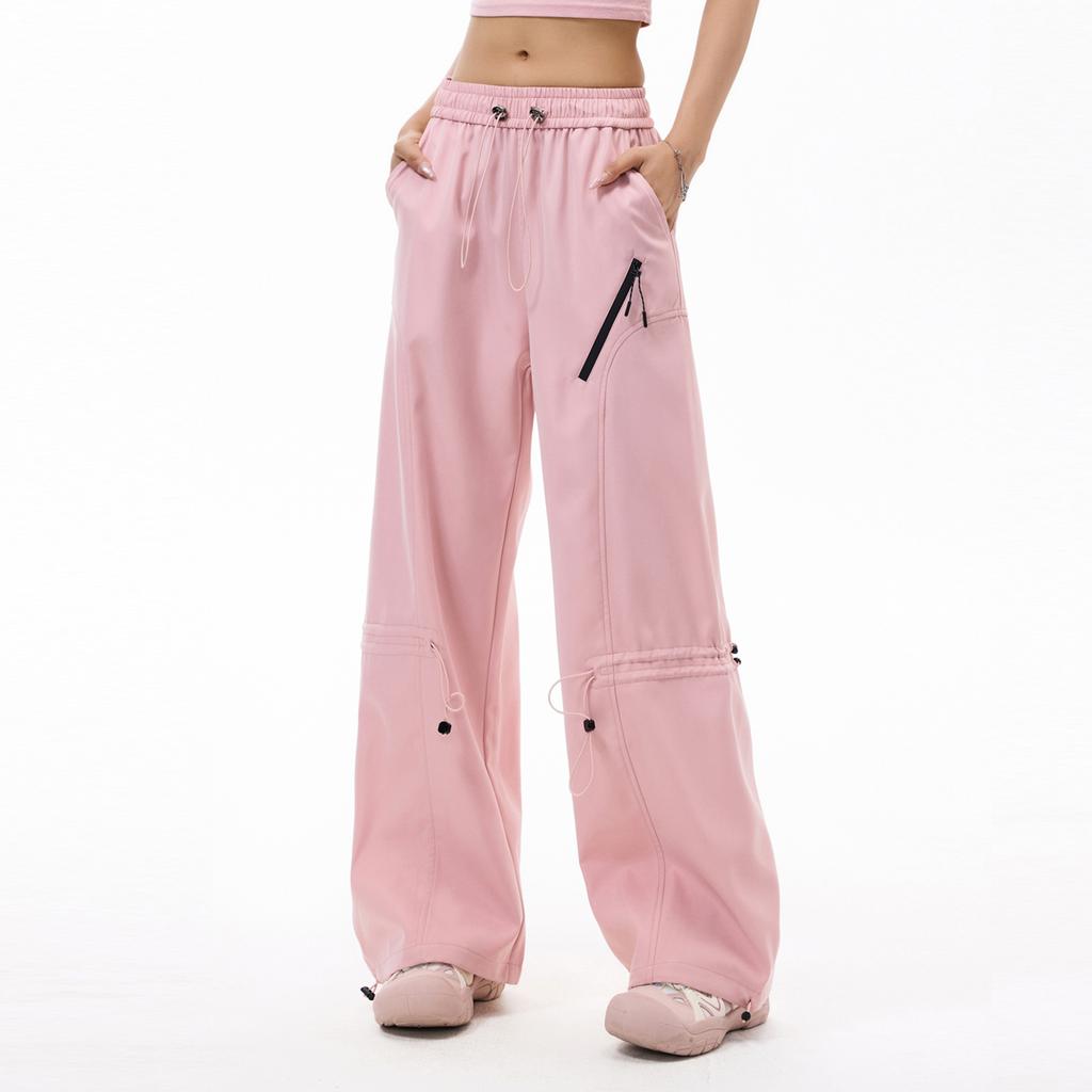 Women's Overalls Casual Lightweight Solid Color Trousers Drawstring Multi-Pockets Straight Leg Pants