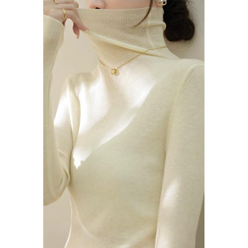 

Temperament simple solid color turtleneck sweater bottoming shirt women s autumn and winter new slim and thin inside stacked knitted top L абрикосовий