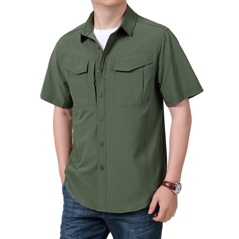 Summer Men's Short Sleeve Shirt Breathable Multi-Pocket Tactical Shirts Men Outdoor Casual Quick Dry Hiking Work Cargo Tops
