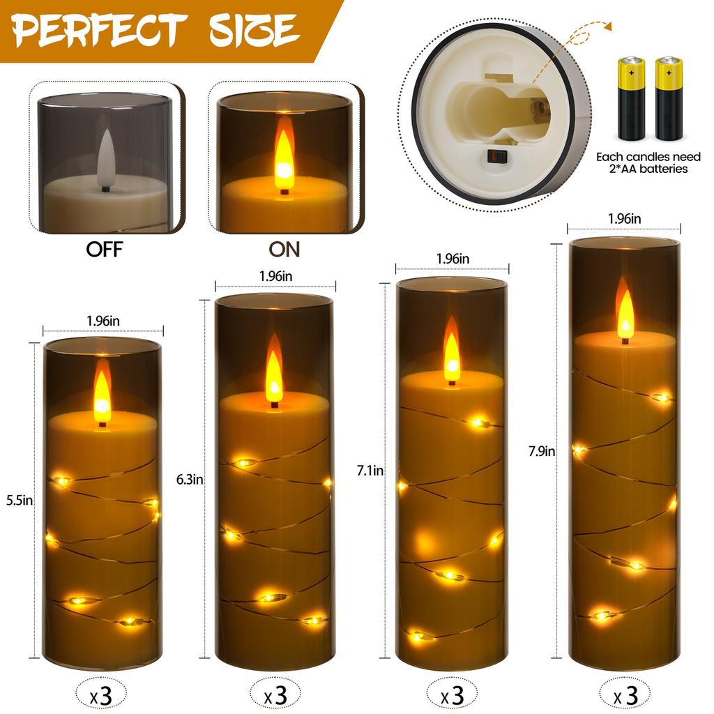 Electronic Simulation Remote Control LED Candle Light Acrylic Plastic Shell Light String for Christmas New Year Graduation