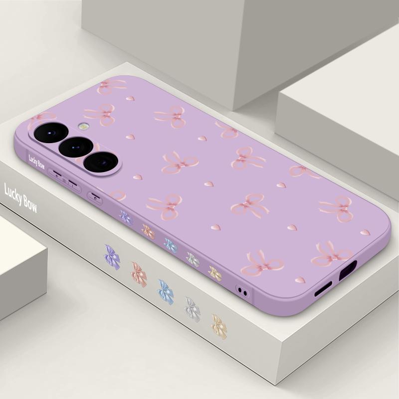 Pink Bow Print Soft TPU Case For Samsung Galaxy S25 S24 S22 S23 Ultra S24 FE A55 A53 A54 A35 A15 A16 A36 5G Silicone Phone Cover